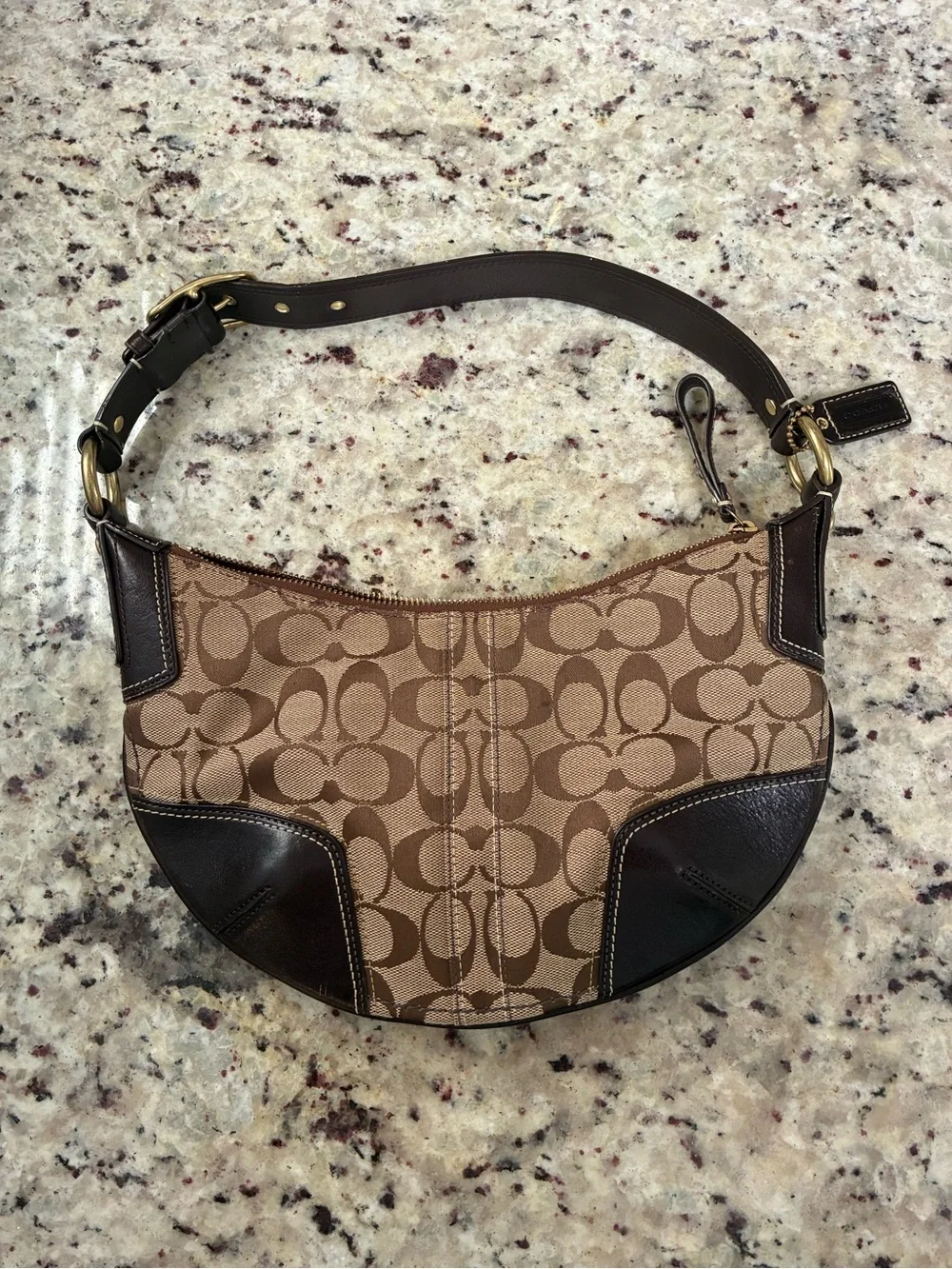 Coach vintage Y2K Signature Hobo Bag in brown monogram canvas with leather trim - Picture 1 of 7